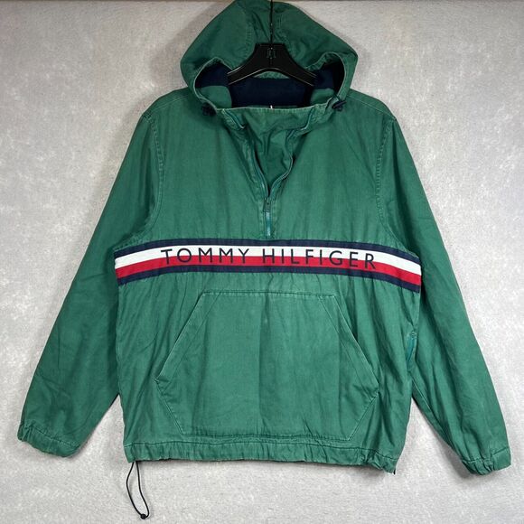 TOMMY HILFIGER Jacket Mens Size Medium Green 1/4 Zip Pullover Jacket Long Sleeve - Picture 1 of 10